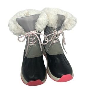 Womens Winter Snow Boots Gray Quilted Faux Fur Trim Lace‎ Up Size 3
